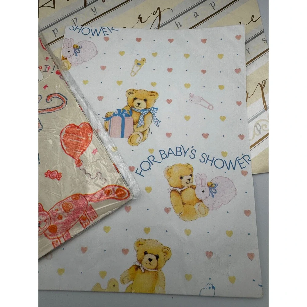 Vintage American Greetings Wrapping Paper Lot Baby Shower Anniversary Cats 80s